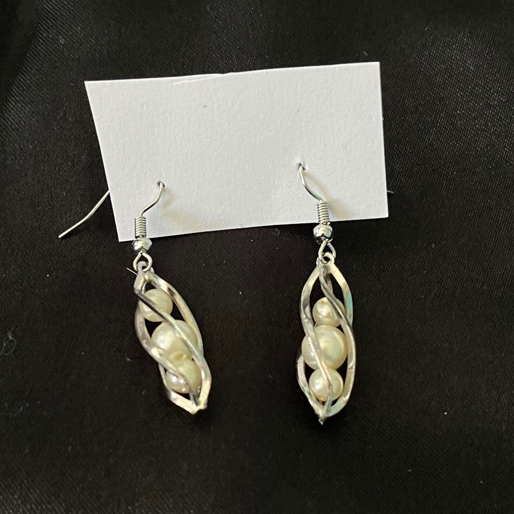 Handmade Faux Pearl Earrings Set in Silver Wire